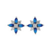 BOUCLES D'OREILLES TIGE ARGENT RHODIÉ FLEUR OXYDES BLANCS ET BLEUS SERTIS