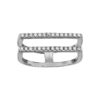 BAGUE ARGENT RHODIÉ DOUBLE ANNEAU 2 RAILS HORIZONTAUX OXYDES BLANCS SERTIS
