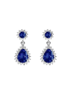 boucle d'oreilles argent rhodié 925, oxydes de zirconium bleu et blanc