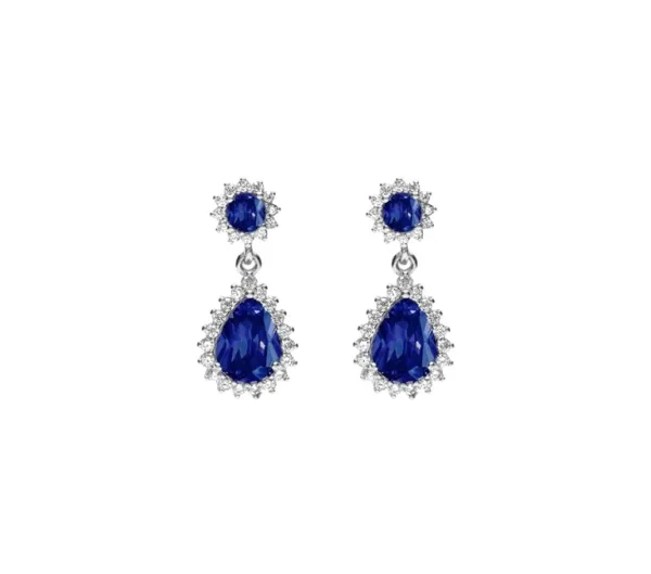 boucle d'oreilles argent rhodié 925, oxydes de zirconium bleu et blanc