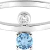 bague or gris 375, topaze bleue / oxyde de zirconium