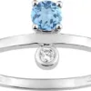bague or gris 375, topaze bleue / oxyde de zirconium