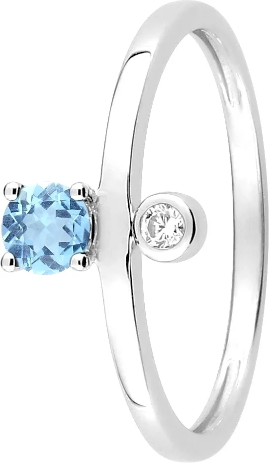 bague or gris 375, topaze bleue / oxyde de zirconium