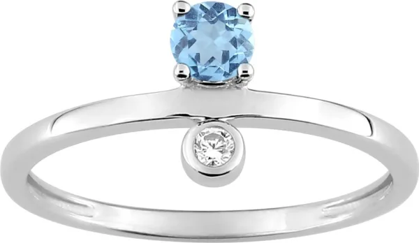 bague or gris 375, topaze bleue / oxyde de zirconium