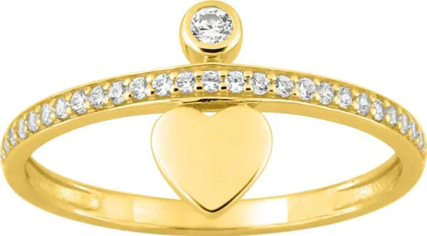 bague or jaune 375, cœur/ oxyde de zirconium
