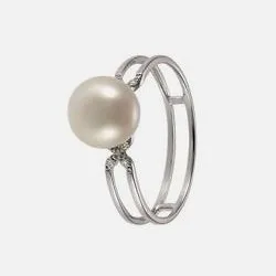 B216559 bague or gris 375, perle d'eau douce / diamants