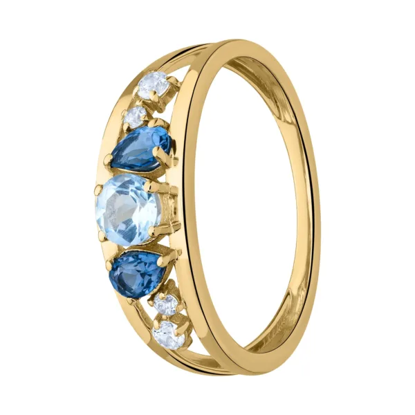 BAGUE OR 375 TOPAZES BLEUES/OXYDES DE ZIRCONIUM
