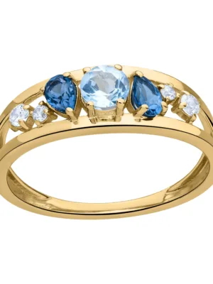 BAGUE TOPAZES BAGUE OR 375 TOPAZES BLEUES/OXYDES DE ZIRCONIUM