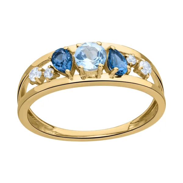 BAGUE OR 375 TOPAZES BLEUES/OXYDES DE ZIRCONIUM