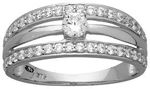 N00416 bague or gris 375 oxydes de zirconium