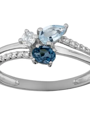 N06719 bague or gris 375 topaze bleue / oxydes de zirconium