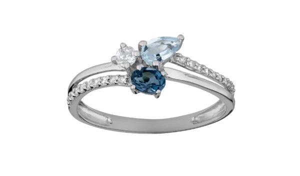 N06719 bague or gris 375 topaze bleue / oxydes de zirconium