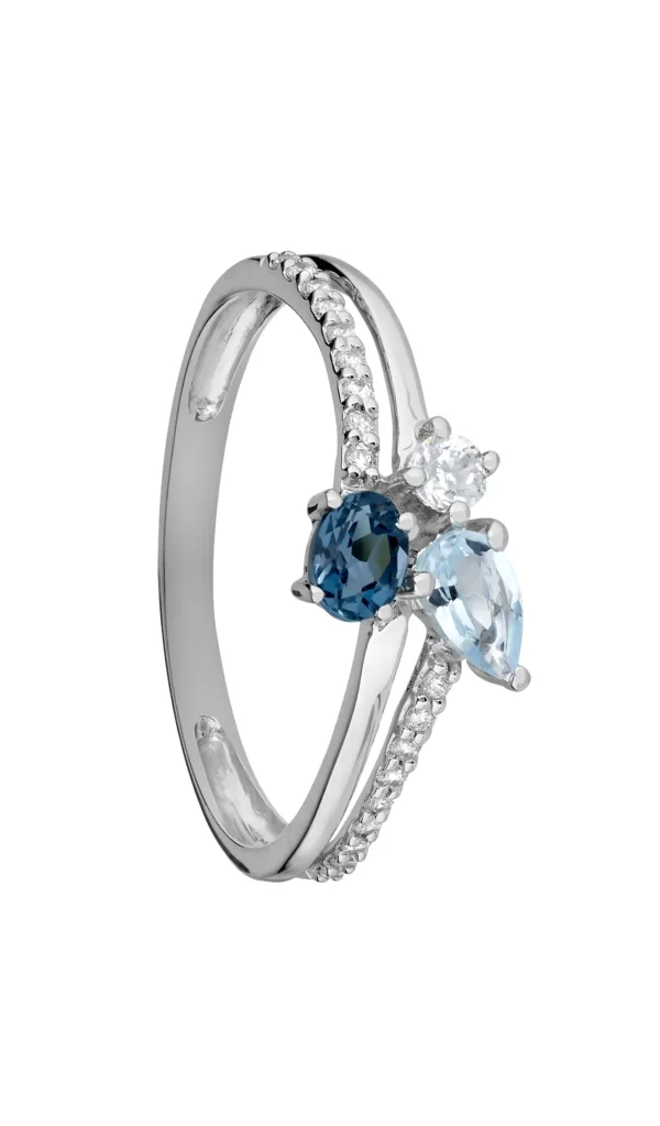 no6719 bague or gris 375 topaze bleue / oxydes de zirconium