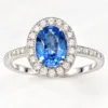 bague or gris 750, saphir bleu Ceylan, diamant