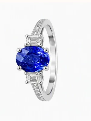 bague  or gris 750, saphir diamant