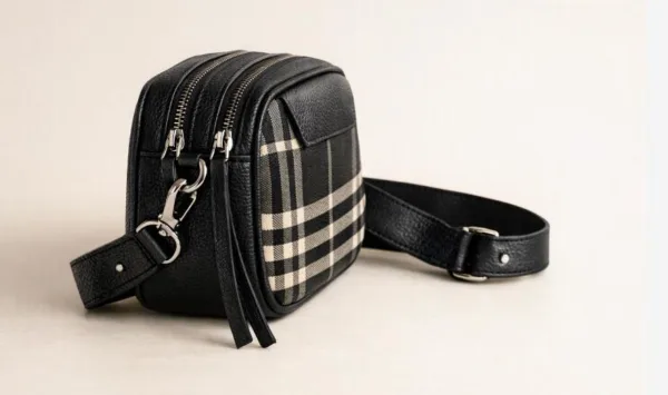 sac bandoulière, toile et garniture en cuir